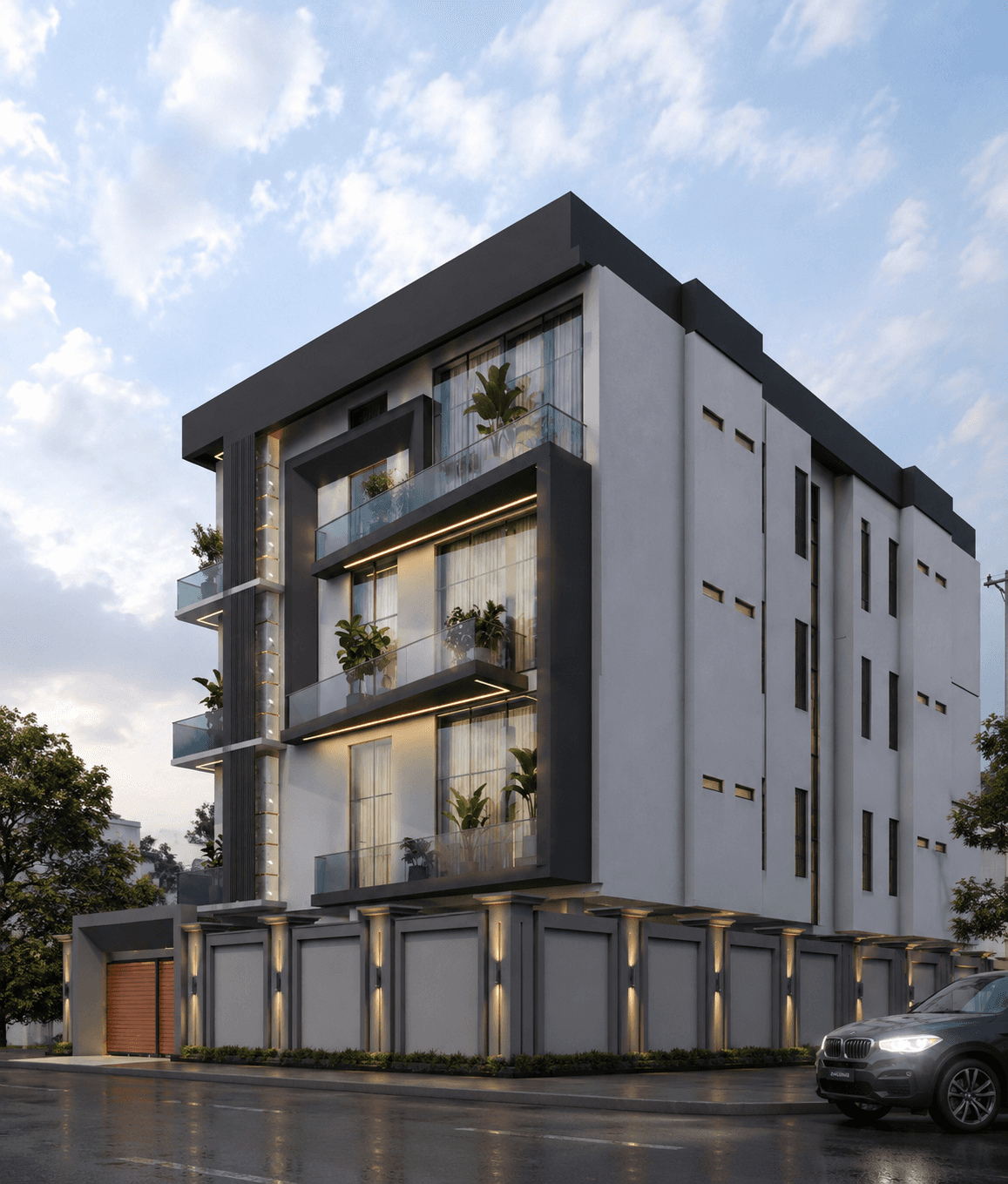 Side elevation at dusk